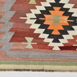 5x10 Dark Red Green Tribal Vintage Kilim Rug