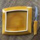 Cheese platter and its ceramic art knife verceram fake wood 60s