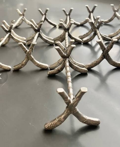 11 silver-plated metal knife rests, Art Nouveau, Morlot