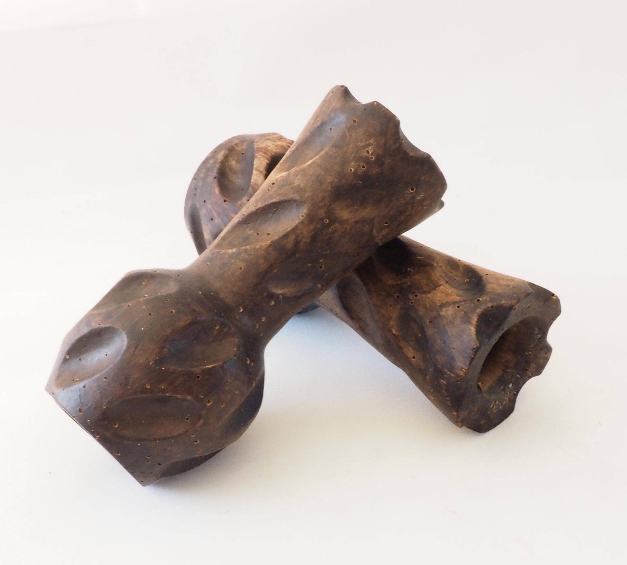 Brutalist wooden candlestick pair