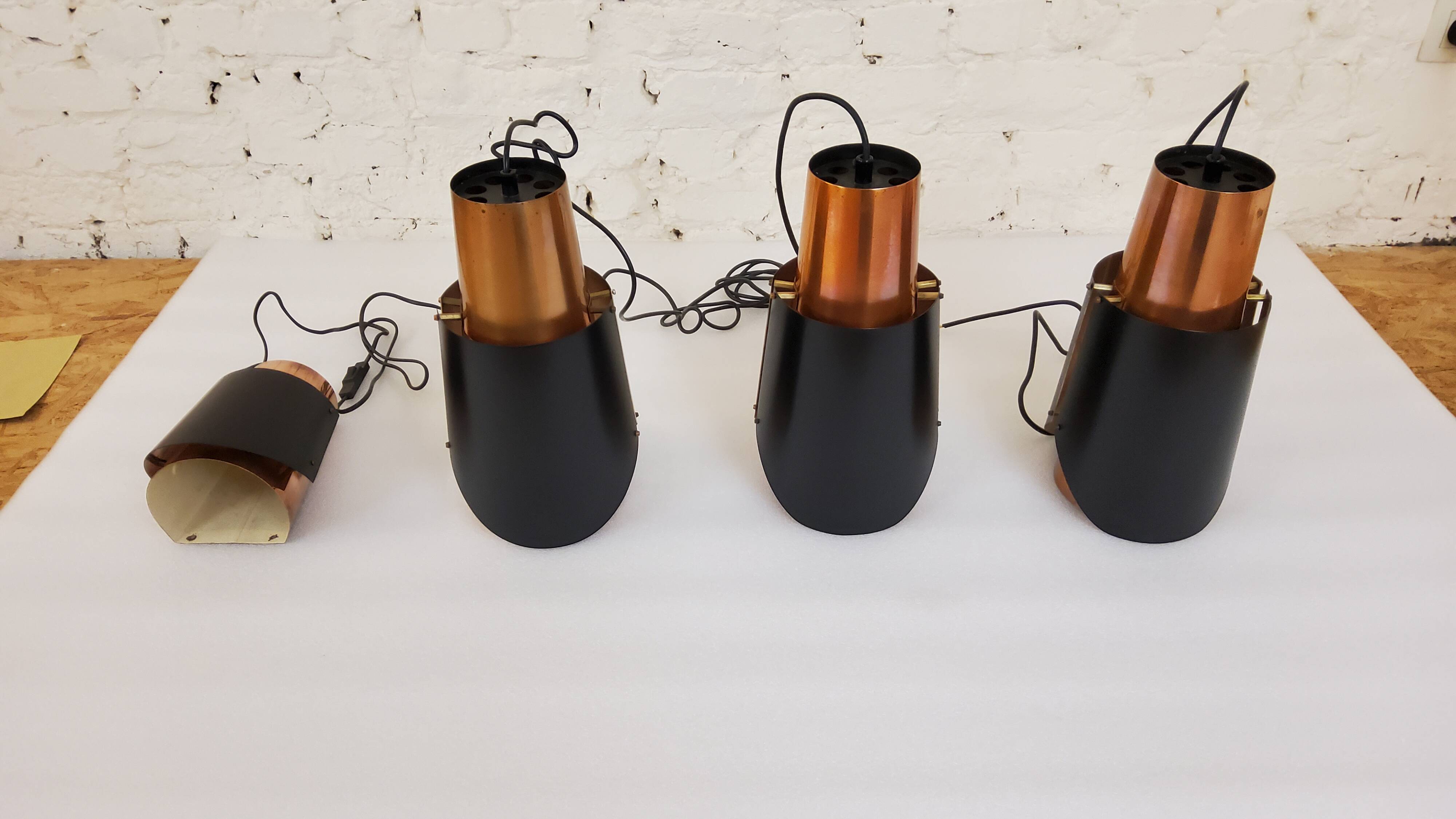 Vintage black brass 'østerport' pendant and wall lamp by Bent Karlby for Lyfa, Denmark 1960s