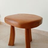 Vintage tripod brutalist side table in solid oak