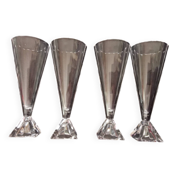 Lot de 4 flûtes à champagne en cristal d'Arques.