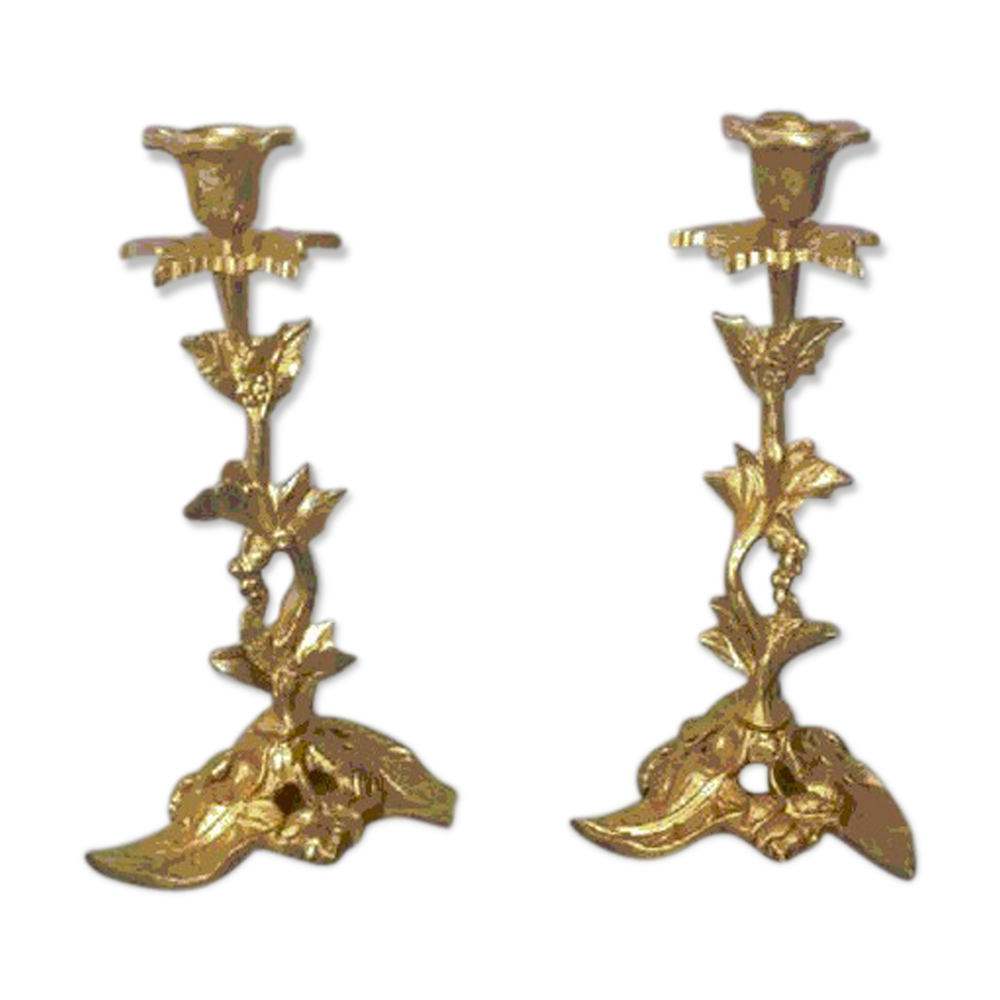Pair of Art Deco candlesticks vine leaves and grape clusters - Bronze