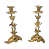 Pair of Art Deco candlesticks vine leaves and grape clusters - Bronze