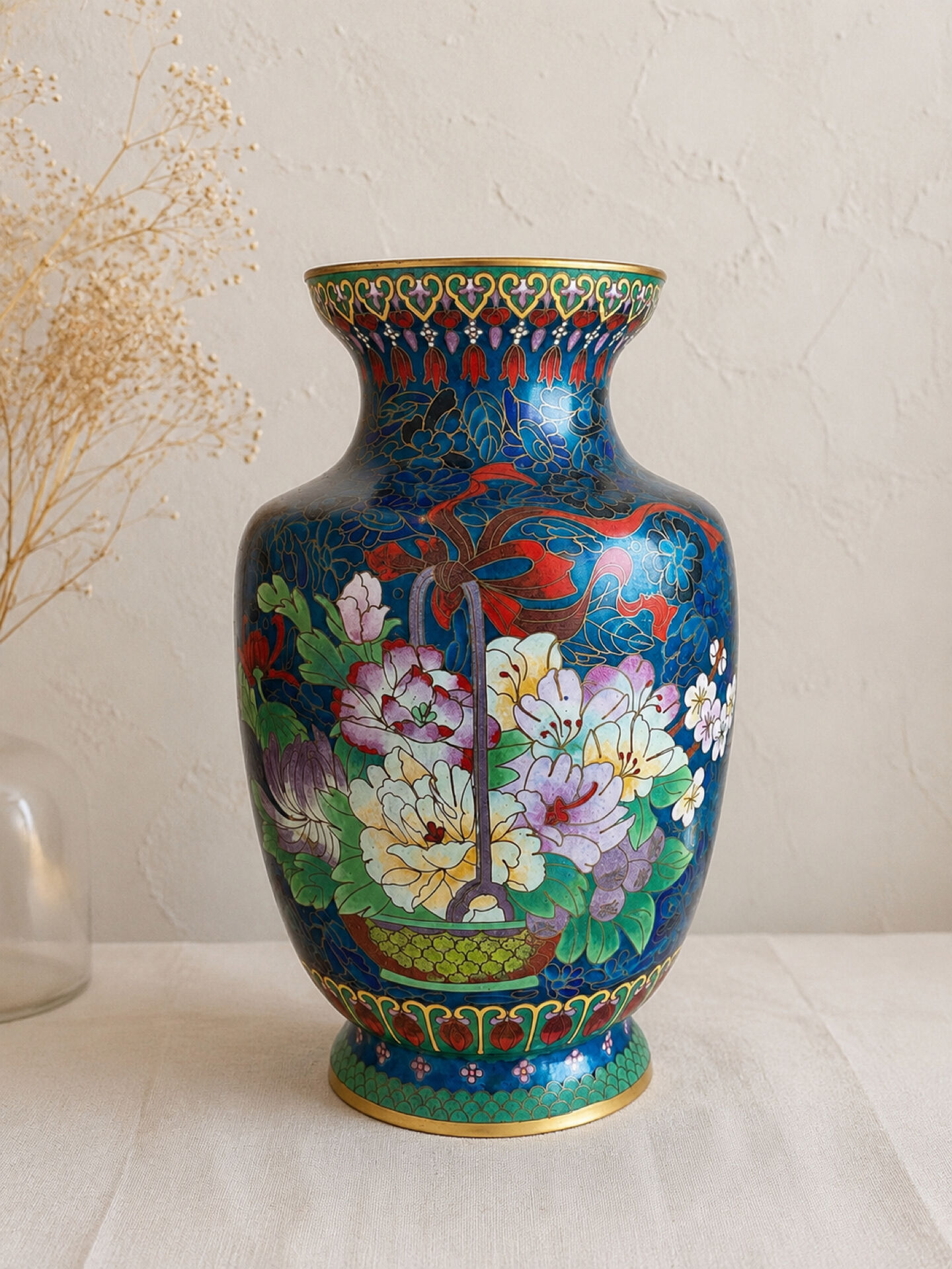 Large Asian cloisonné brass vase