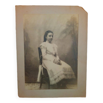 Old albumen photograph, Young woman with long braid, Late 19th century