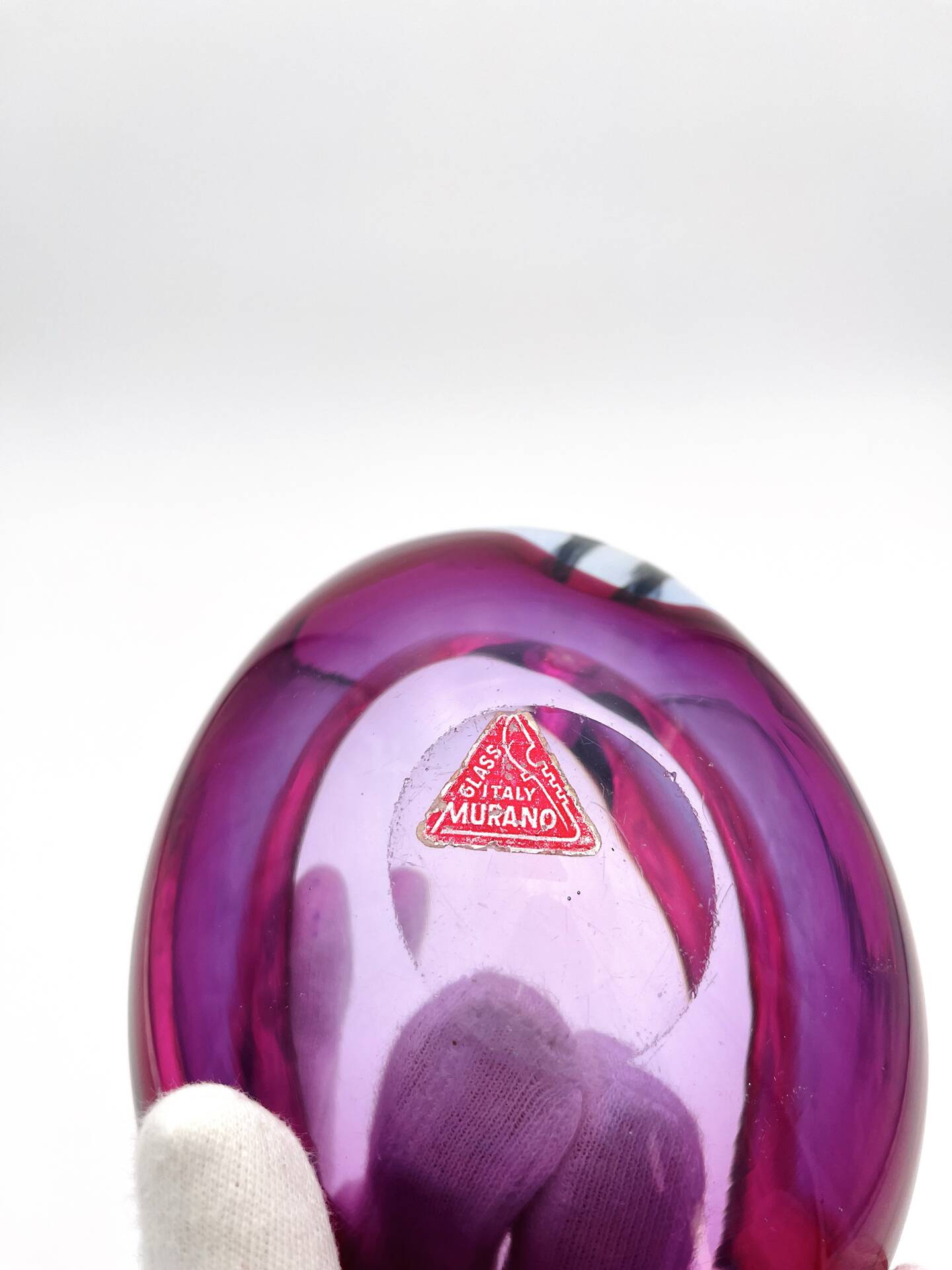 Pocket Glass Murano Flavio Poli Sommerso Fuchsia Blue 17cm