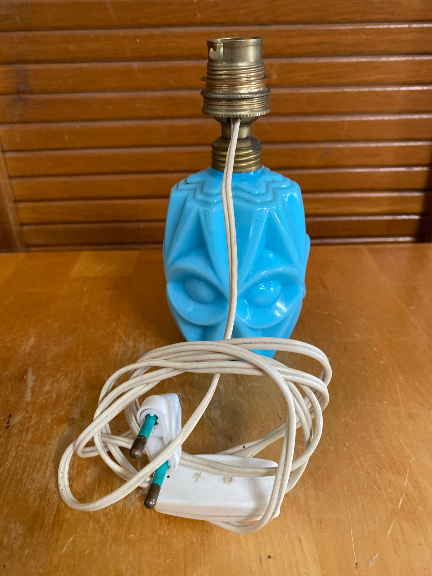 Foot of an old fair lamp chatard moulded blue glass vintage #e495