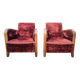 Paire de fauteuils club art déco velours frappé rouge bordeaux 1930
