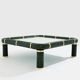 Olive green ceramic and brass coffee table by Tommaso Barbi 1970