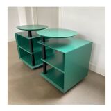 Ensemble de tables d'appoint / tables de chevet design vintage, vertes et noires, années 1980