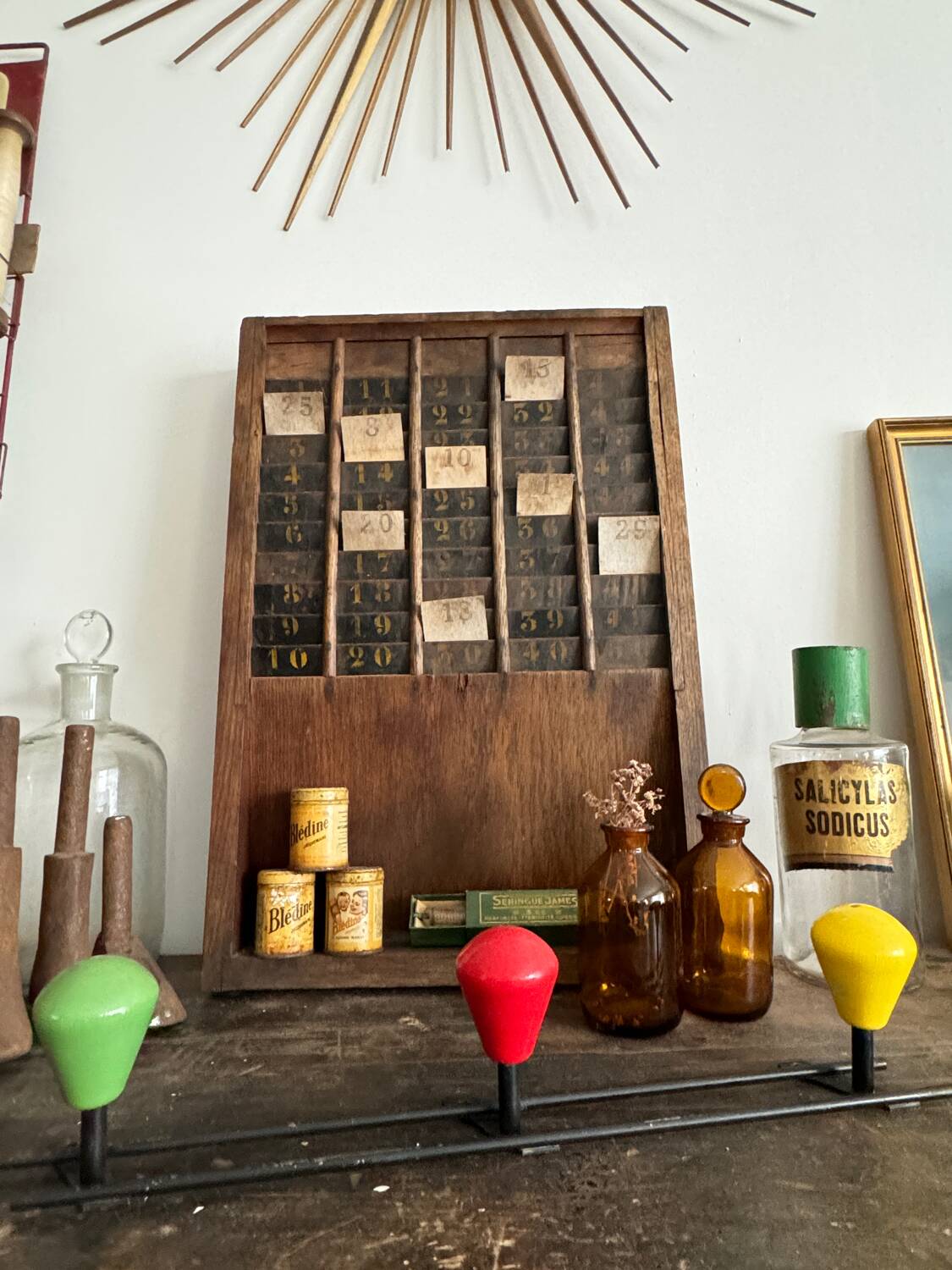 Vintage wooden ball wall coat rack