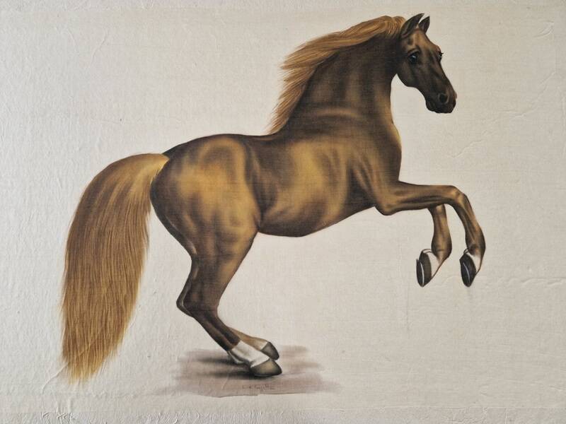 La Roche Laffitte (Born in 1943) - Watercolour drawing on fabric - Horse