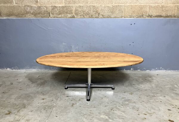 Table basse ovale vintage en chêne chromé