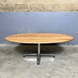 Table basse ovale vintage en chêne chromé