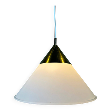 Suspension vintage Glashütte Limburg – opaline et laiton