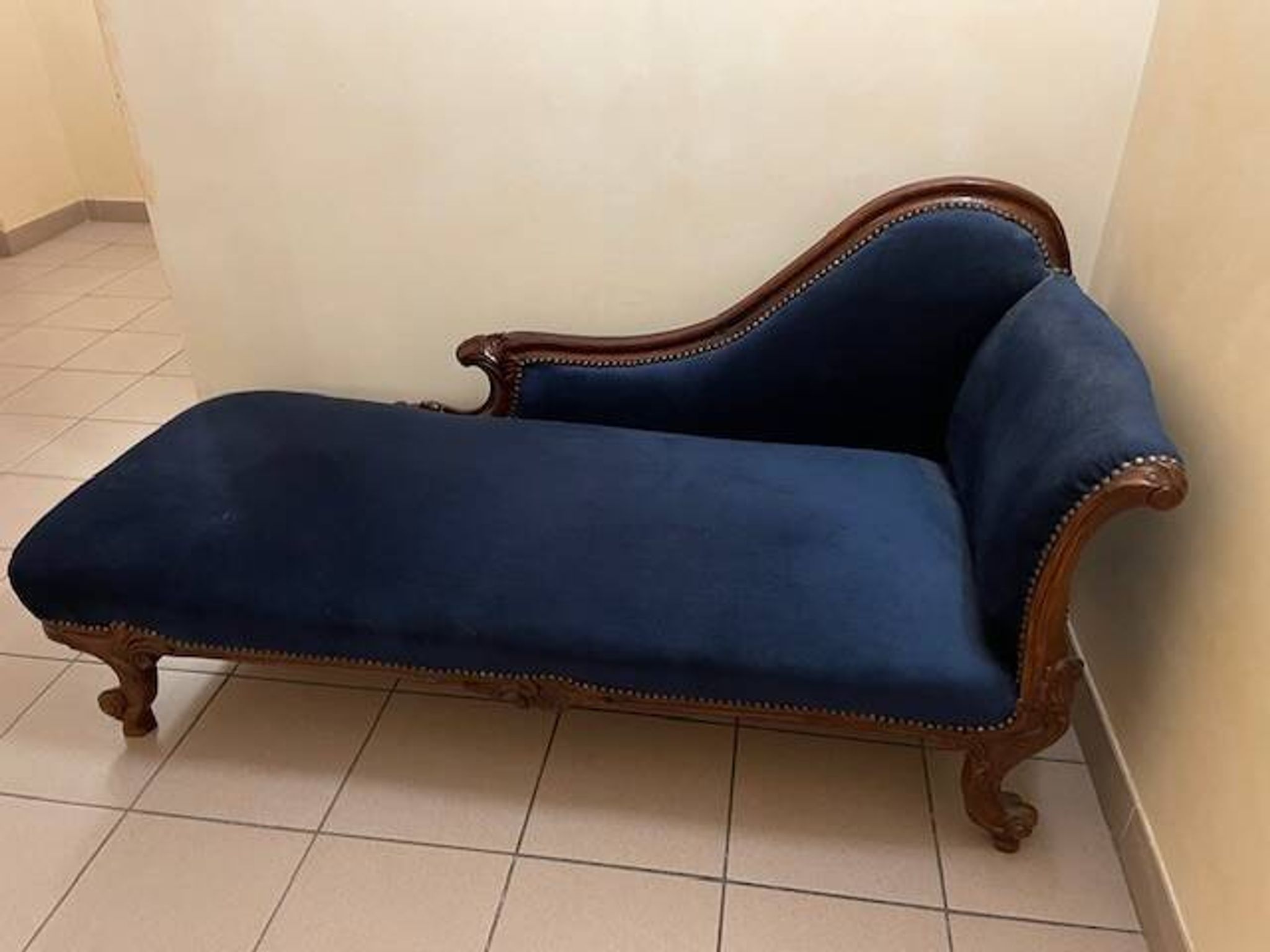 Mahogany and blue velvet daybed