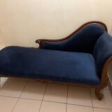 Chaise Longue Meridienne Right Side Mahogany Wood & Blue Velvet