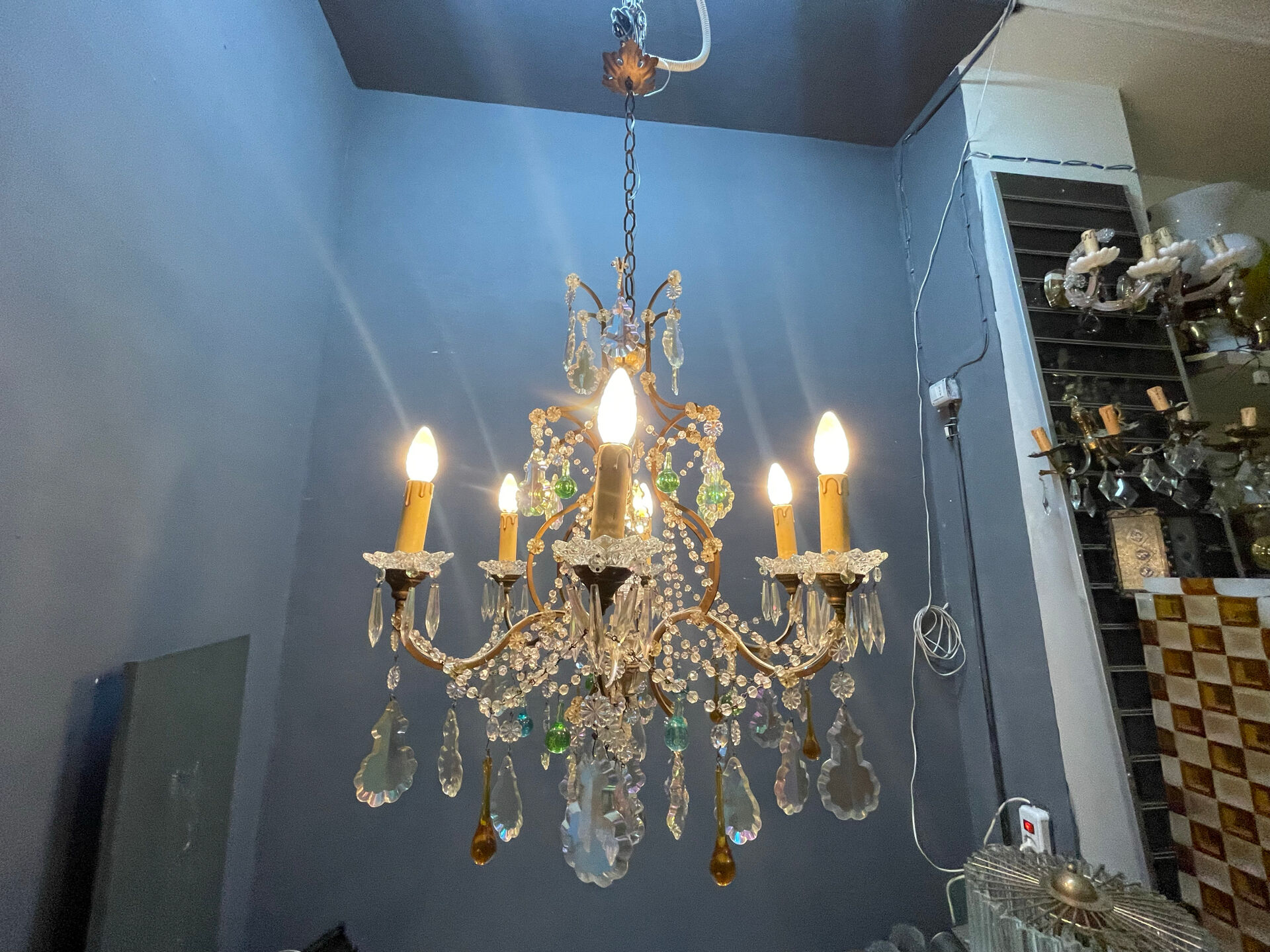 Multicoloured Murano Glass & Crystal Chandelier, 1950s