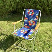 Pair of vintage camping chairs floral and wood fabrics 70s