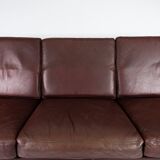 Three seater sofa, with red brown leather by Stouby Furniture from the 1960s