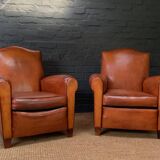 French leather club chair, chapeau de gendarme model circa 1930's in caramel