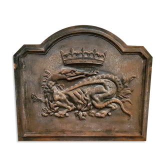 Plaque de cheminée ancienne en fonte salamandre royal