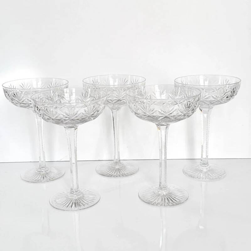 Set of 5 crystal champagne glasses from Saint-Louis | Gavarni model