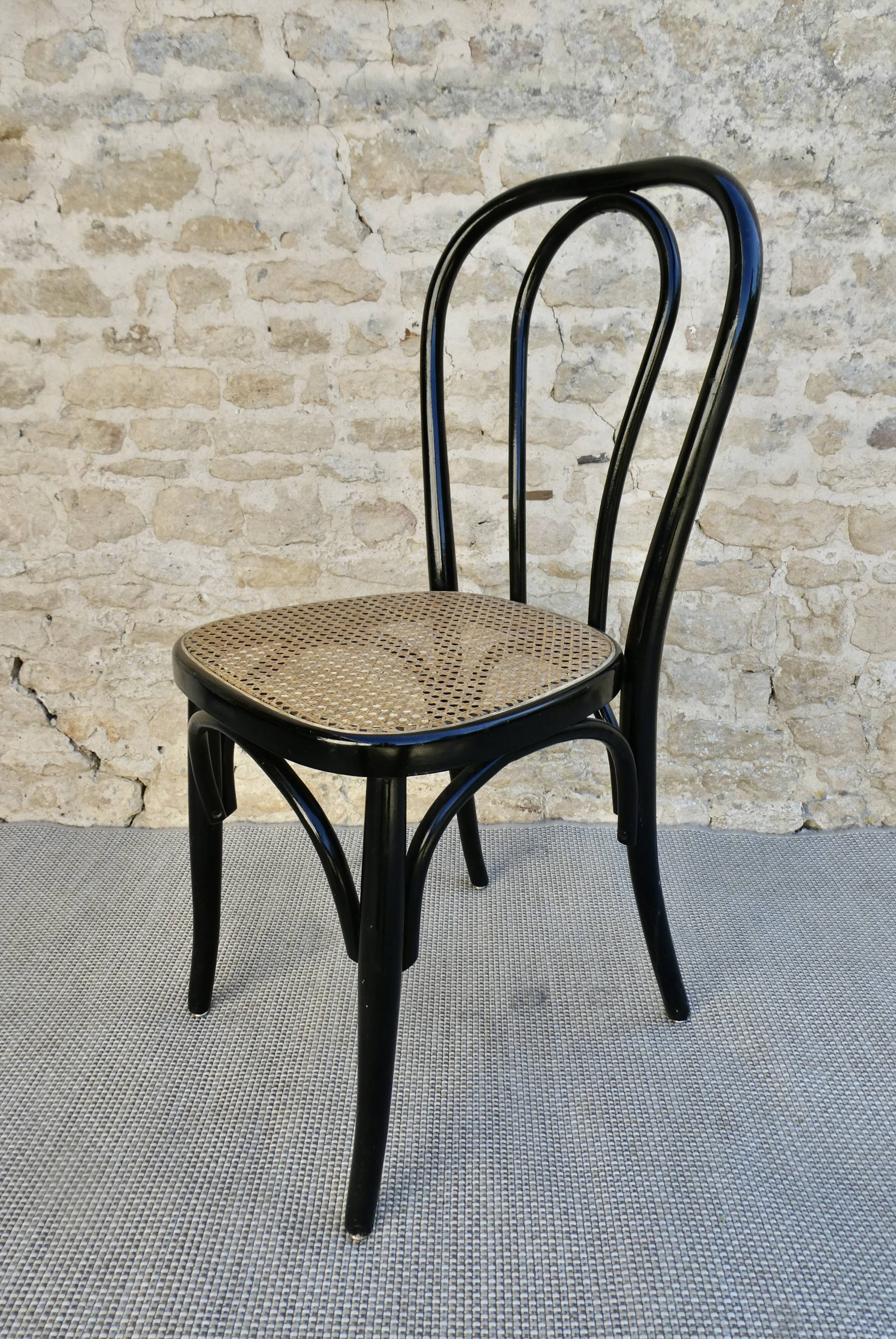 Bistro chair in black lacquered wood and seat in cannage