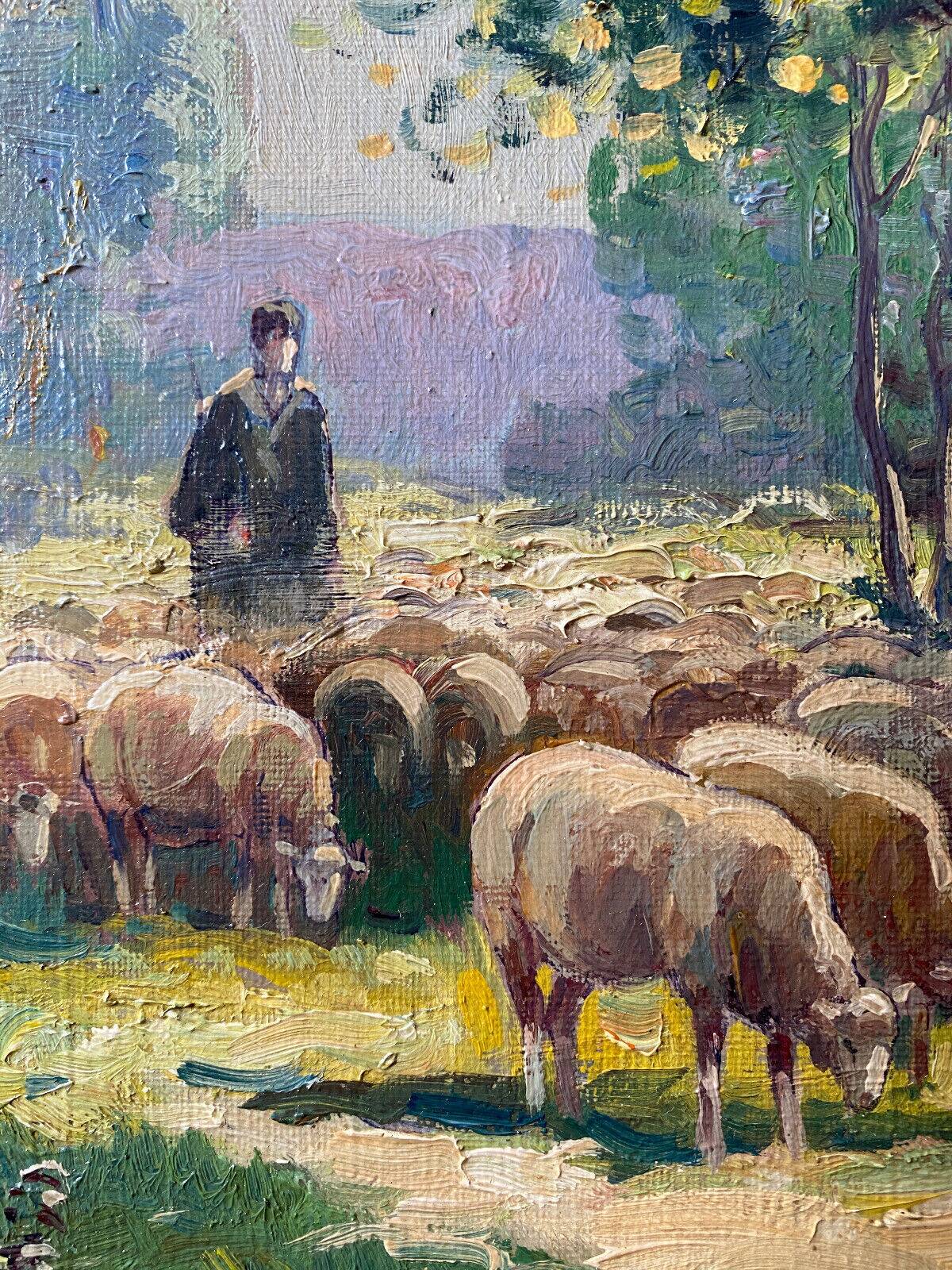 Hst painting "shepherd and sheep near the pond" signed a. disert impressionism