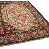 Hand-Knotted Vintage Bessarabian Black Kilim 183 cm x 274 cm - 22170