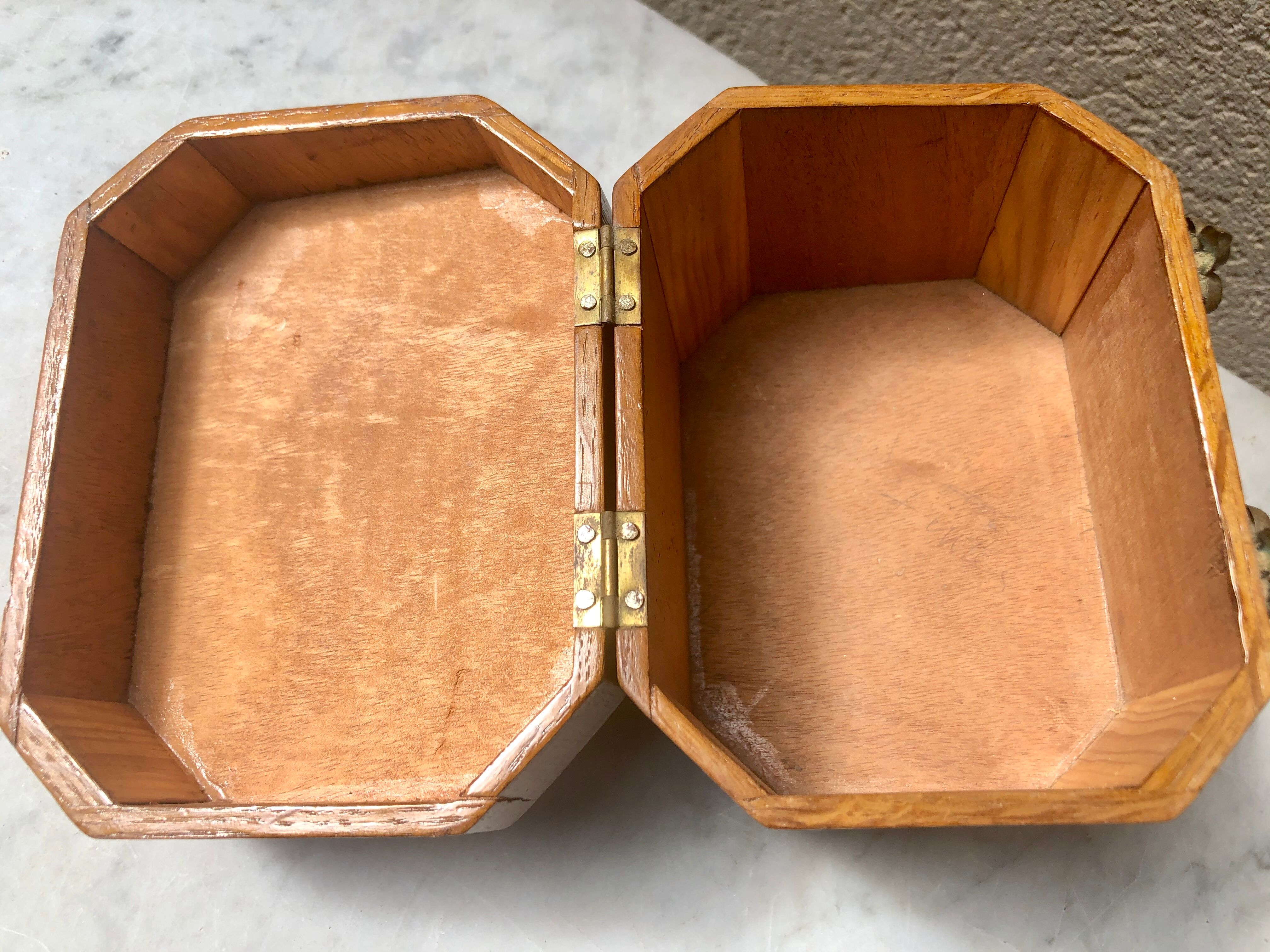 Jewelry box french craft work vintage 60 oak blond lily flower