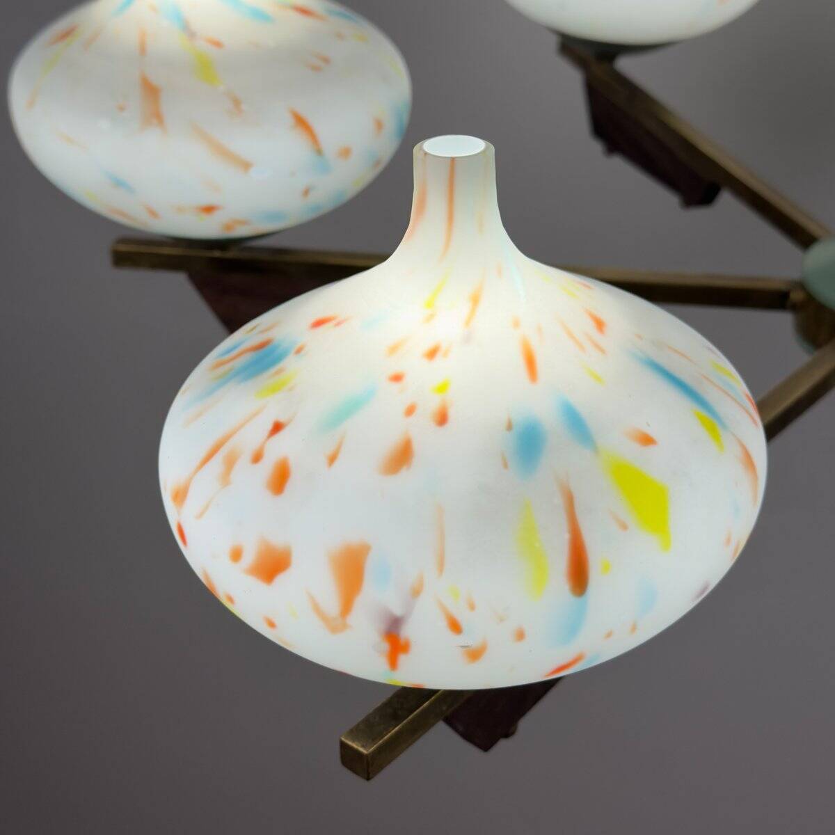 Mid-century chandelier with teak and Murano glass by Stilnovo, Italy, 1950s.
