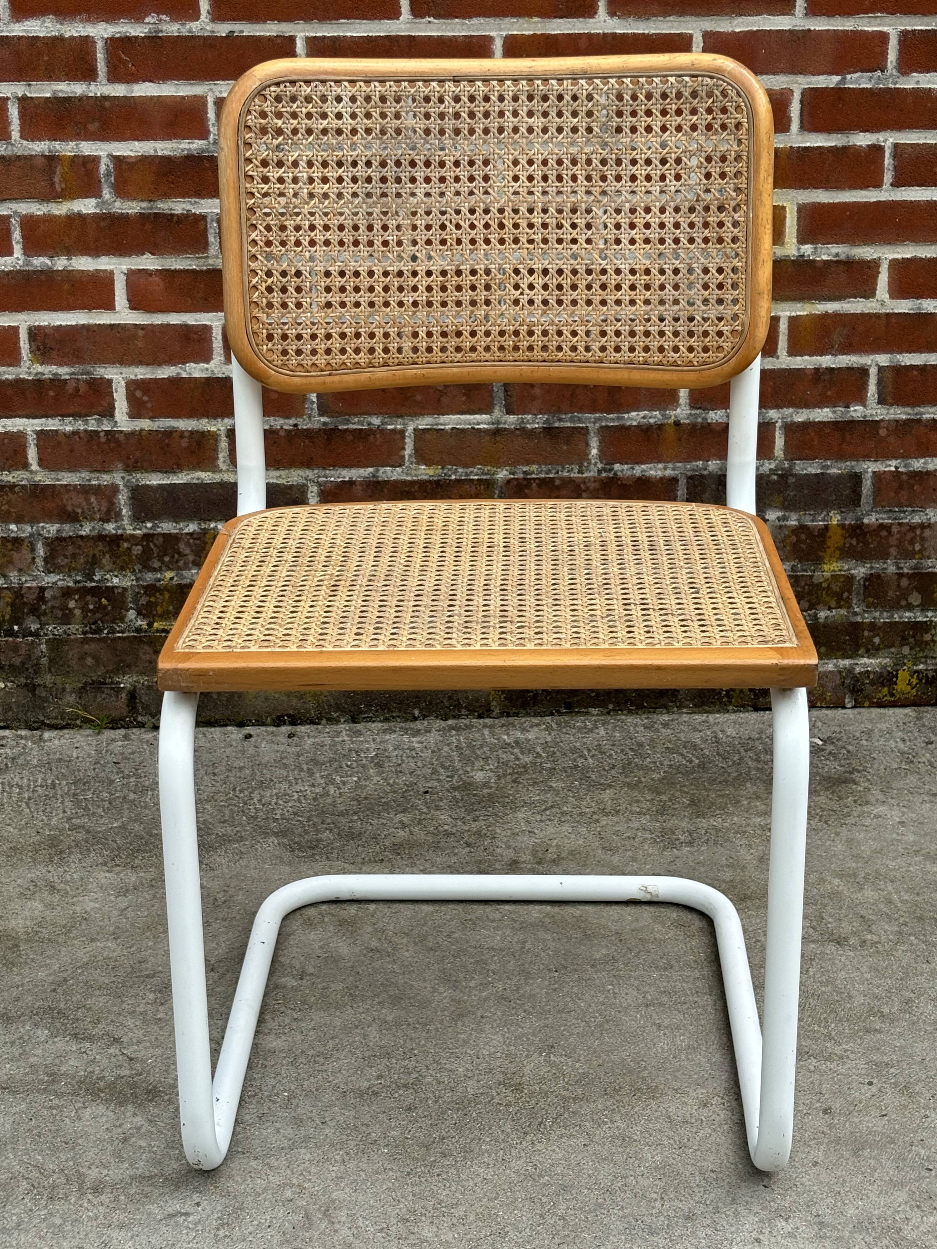 Cesca chair b32 model in white and wood by Marcel Breuer