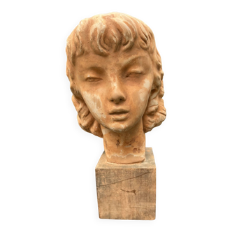 Bust of a terracotta girl - signed guero