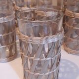 Service à orangeade de 9 pièces en verre recouvert de jonc