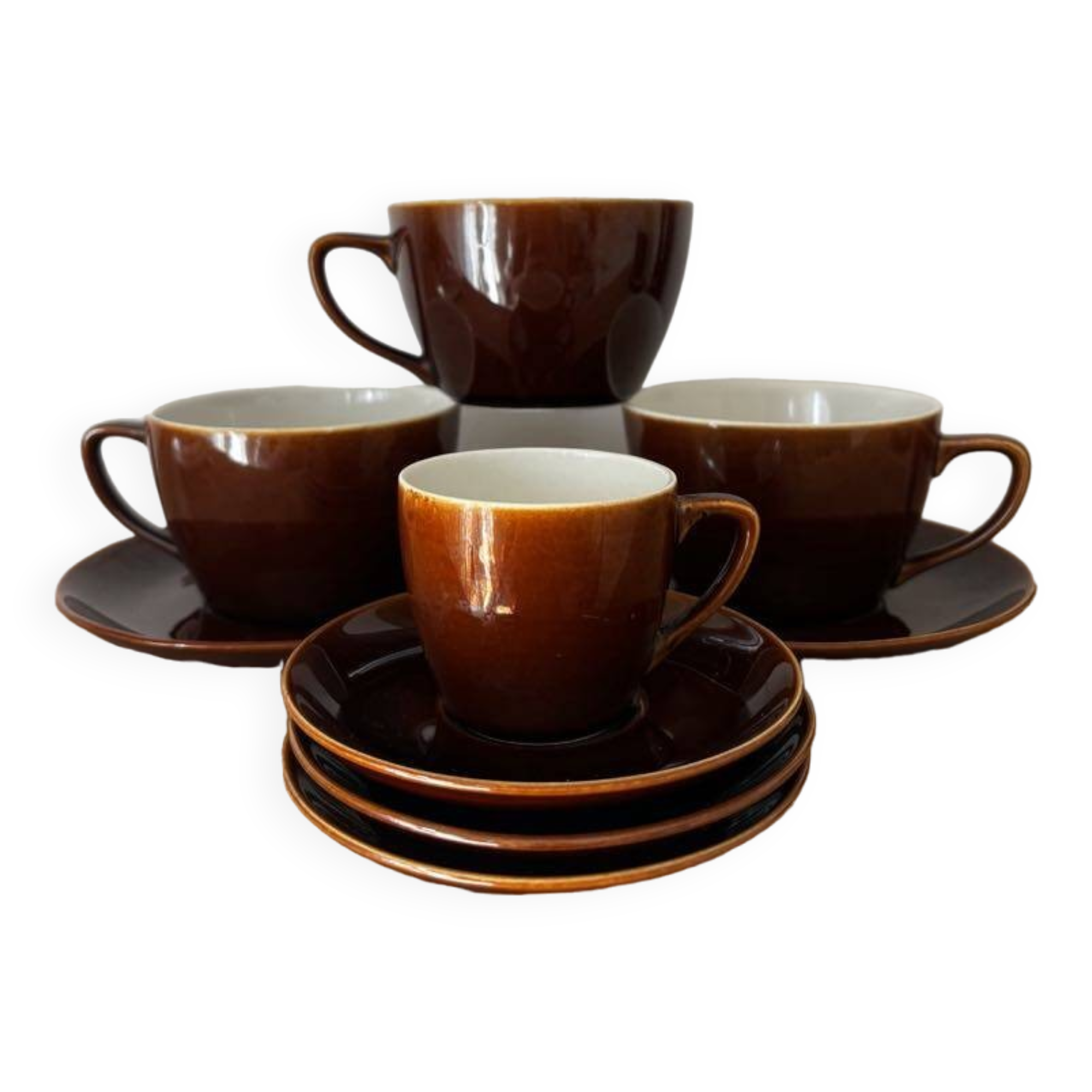 4 cups 5 saucers brown bistro style Villeroy and Boch