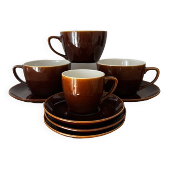4 cups 5 saucers brown bistro style Villeroy and Boch