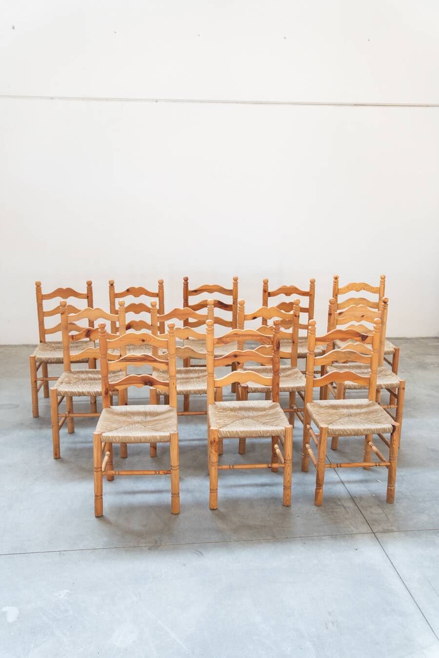 Rustic Friulian chairs with turned legs, set of 12, 1980-1990
