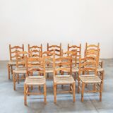 Rustic Friulian chairs with turned legs, set of 12, 1980-1990