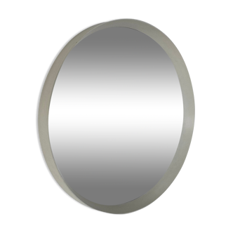 Miroir blanc rond moderne du milieu du siècle, années 1960