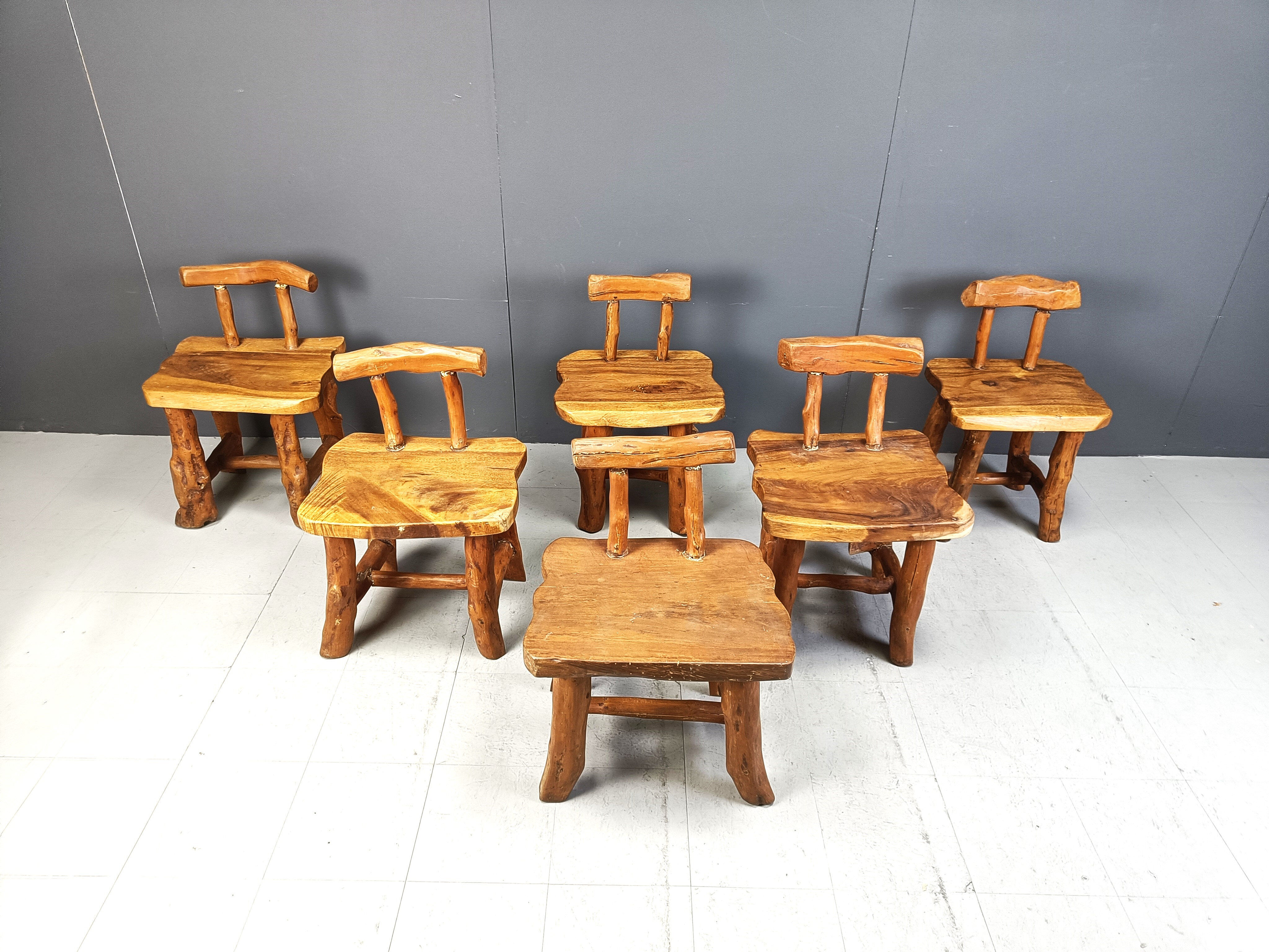 Set of 6 sculptural brutalist dining chairs, 1960s