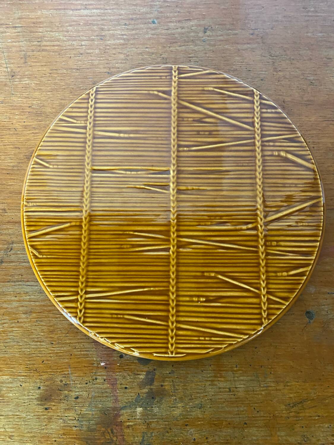 Antique Trivet GIEN Creation VAL D’OR Ceramic Straw Decor Fran