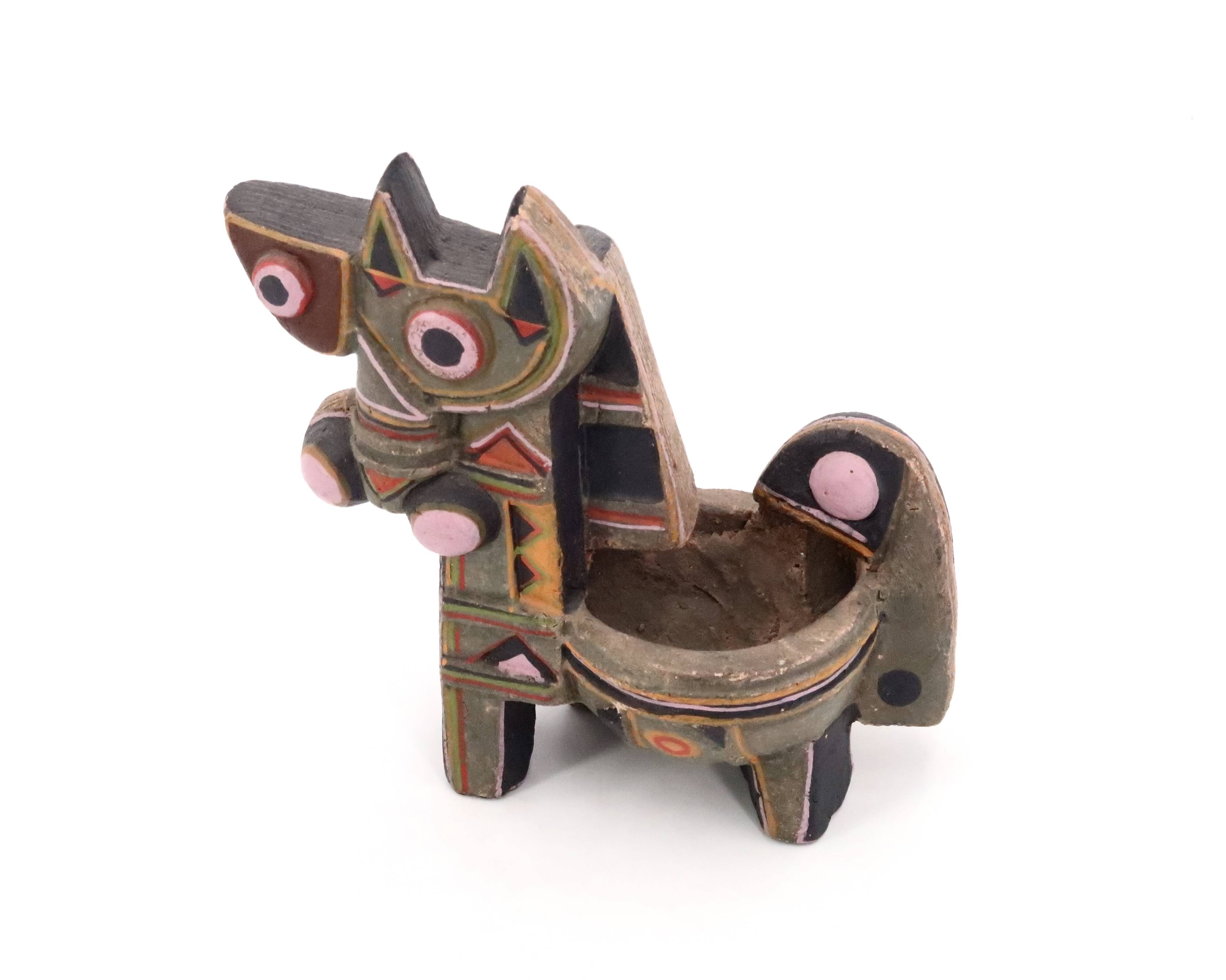 Cubic horse sculpture in painted ceramic, 1970s