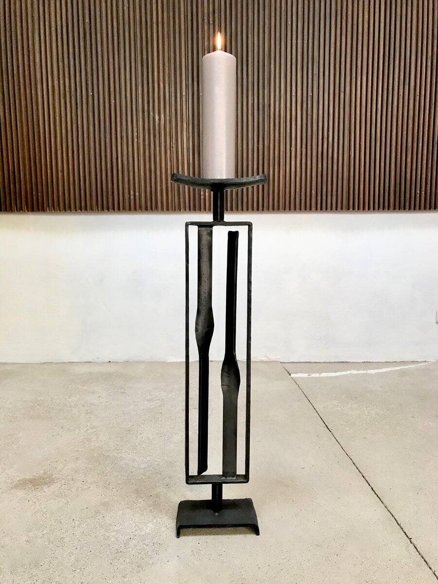 Sculptural brutalist candleholder in wrought iron, GDR / Germany, 1960s