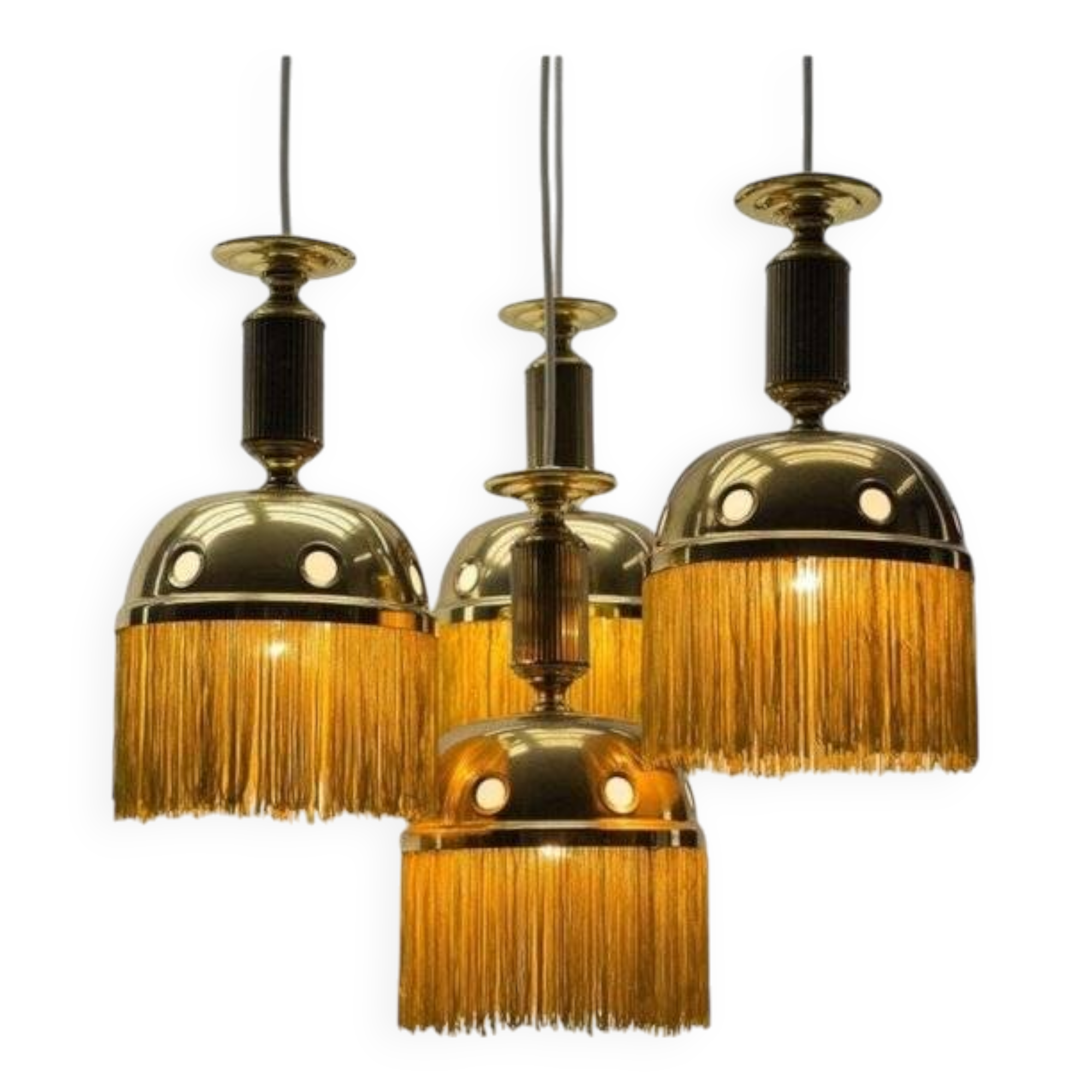 Lustre 3 feux en laiton doré par Sölken, années 1970