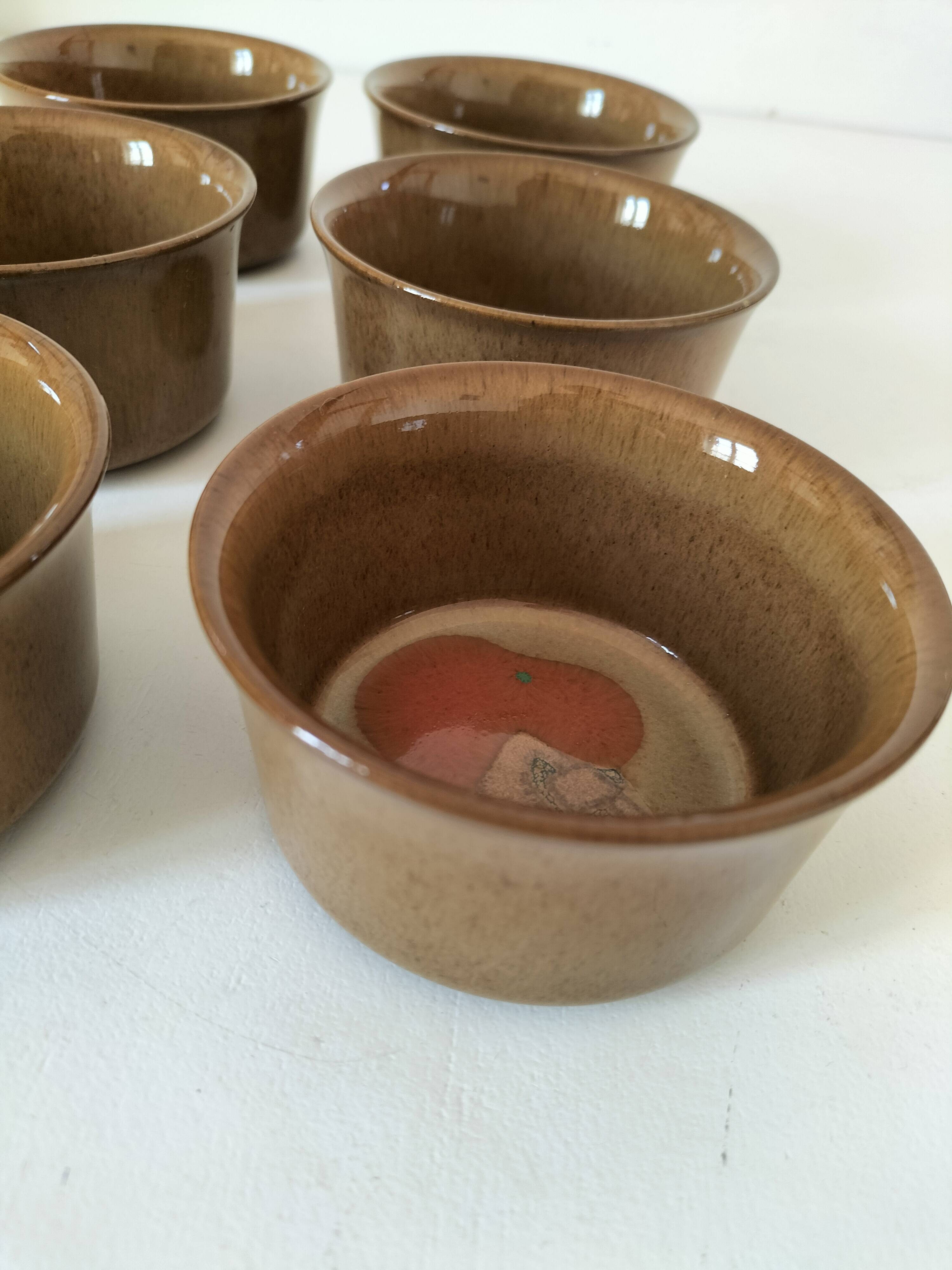 6 Denby stoneware ramekins with mushroom design - 1970s