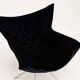 Vintage black velvet swivel lounge chair, sculptural butterfly shape.