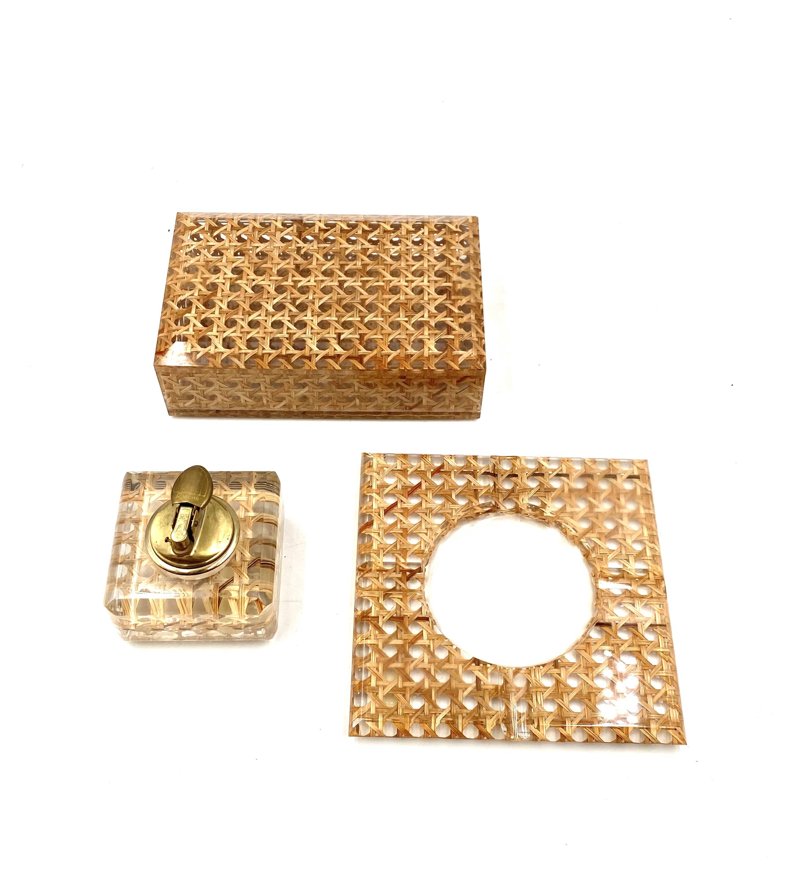 Hollywood regency smoking set, lucite and Vienna stray, Italy 1970